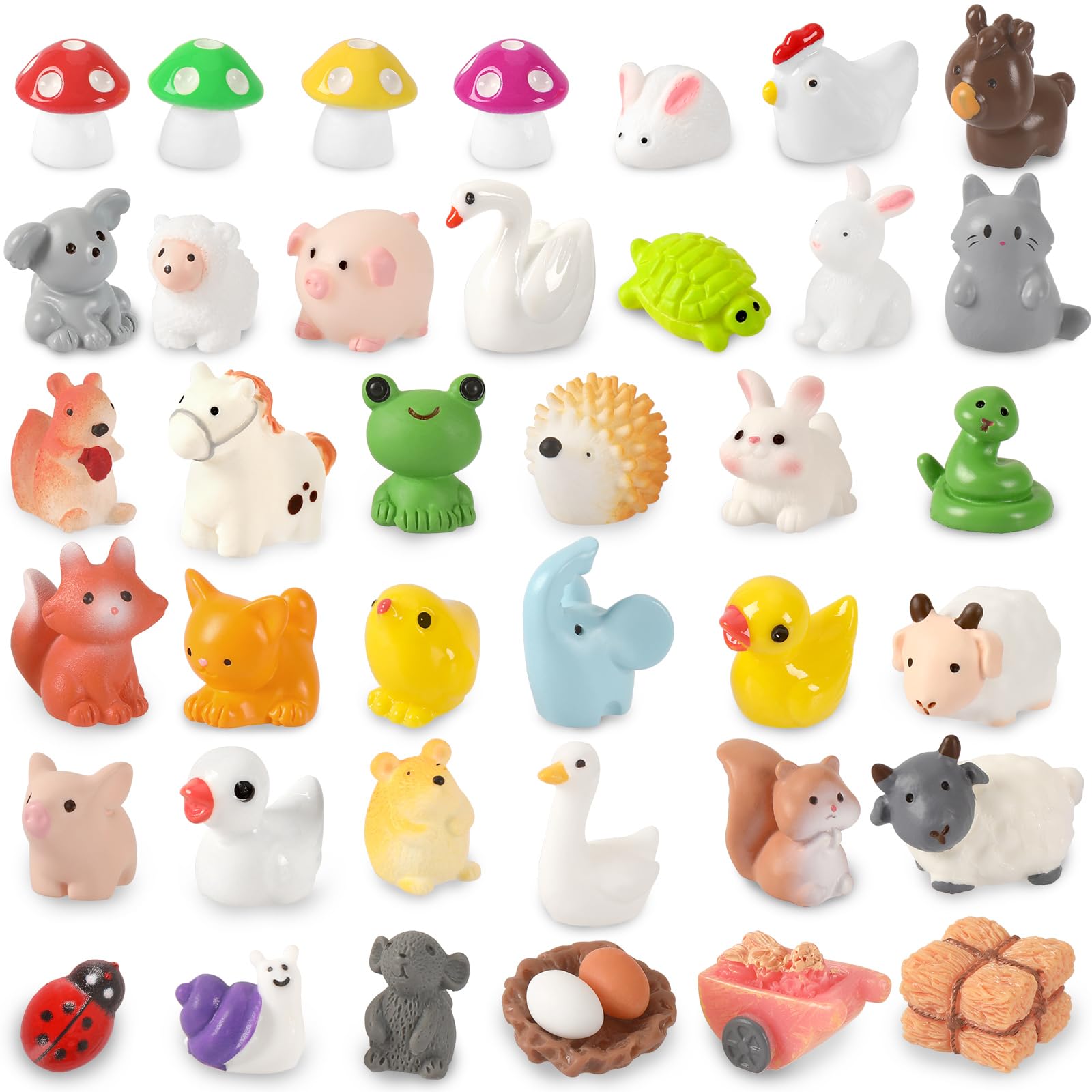 DTOFOOT 56 Pcs Mini Resin Animals Tiny Farm Animals Resin Ducks Cats Turtles Frogs Mini Animals Figures to Hide Mini for Fairy Garden Accessories House Decor Aquarium Ornaments
