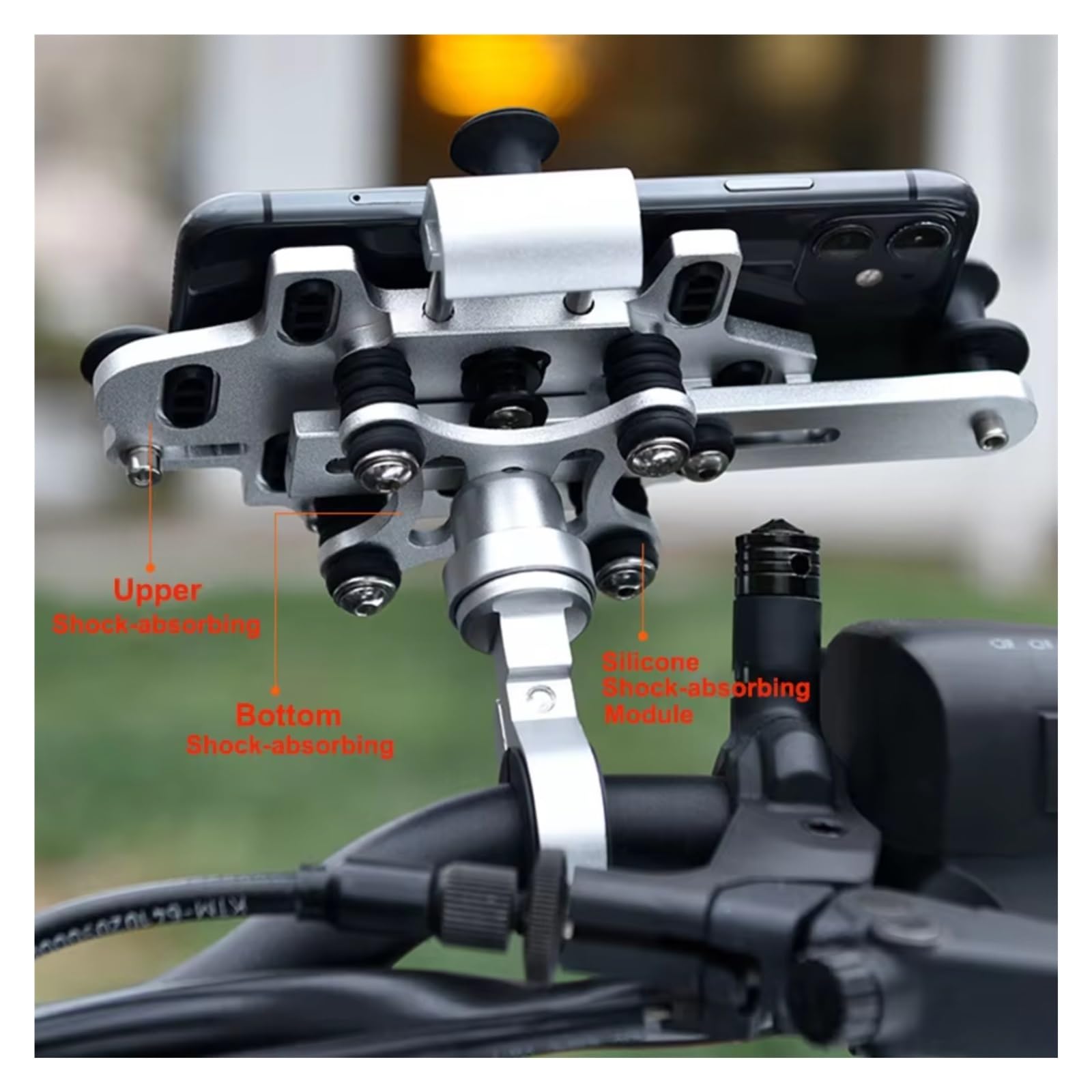 Soporte teléfono bicicleta Soporte Navegación Para Teléfono Móvil Con Ajuste Giratorio Aleación Mejorado Motocicleta Y Bicicleta Soporte Teléfono Con Absorción De Golpes 2024(H96 Black)