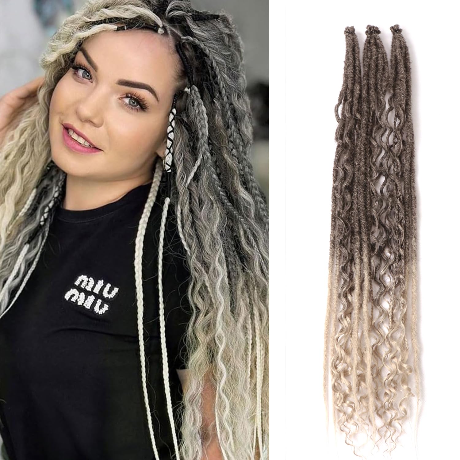 24 Inch Synthetic Dreadlock Extensions Hippie Single Ended Dreads 0.6 cm Width Loc Extensions Reggae Style Crochet Hair for Women (T1B/Grey