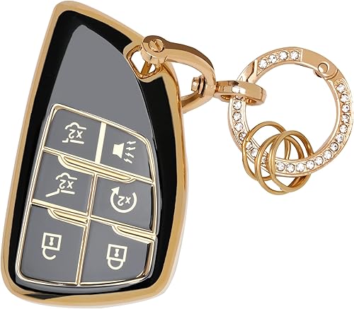 Compatible for Chevy Silverado Key Fob Cover - Soft TPU Key Fob Case Compatible for 2022 2023 Chevy Silverado 1500 GMC Sierra 1500 Smart Remote Keyless 6 Button(Black)