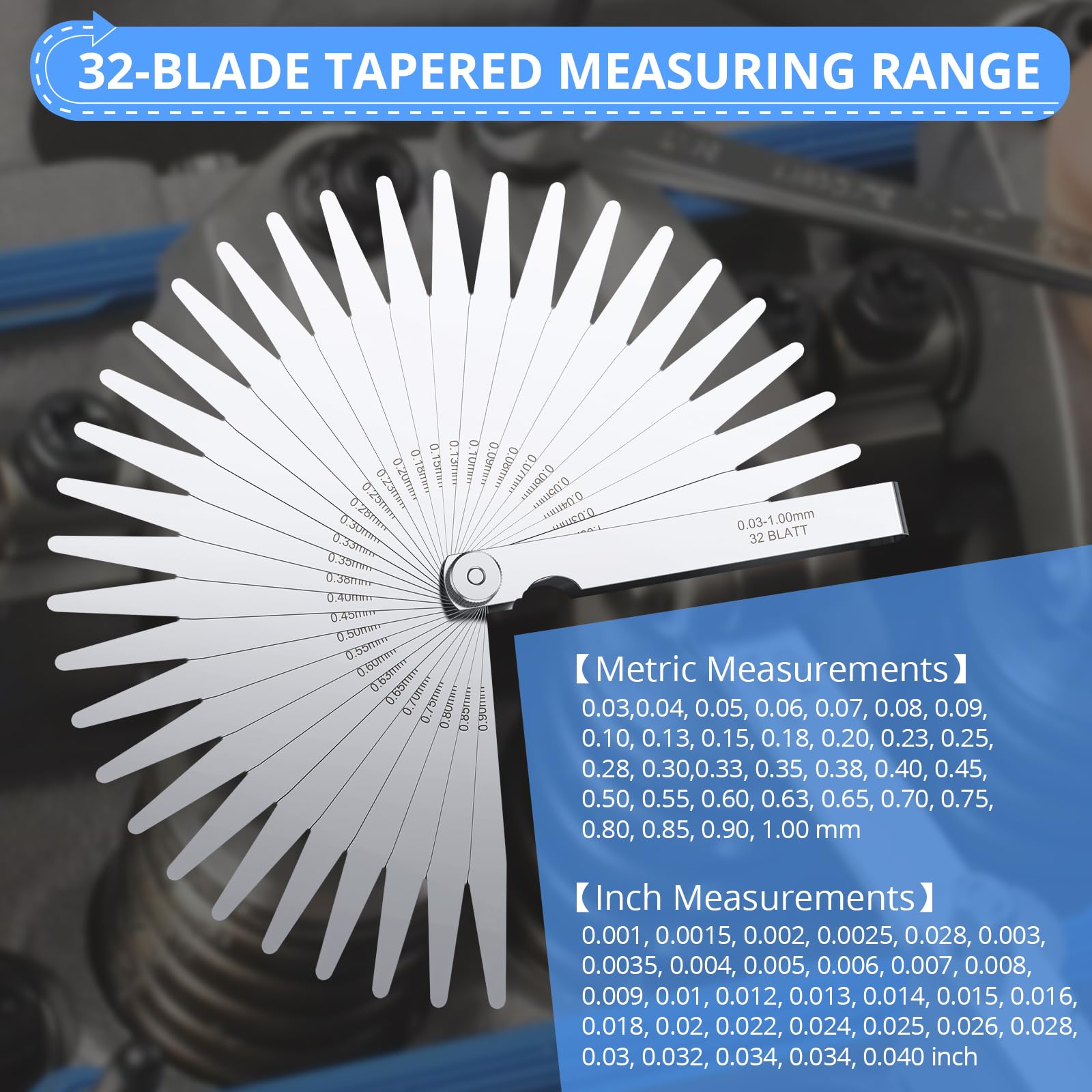 Snapklik.com : Feeler Gauges Set,32 Blades Straight Feeler Gauge + 32 ...