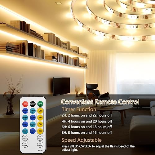Miniatura 6 de echosari 2 PCS tiras de luces que funcionan con baterías, tiras de luces LED de 16.4 pies con 150 LED, autoadhesivas con control remoto y