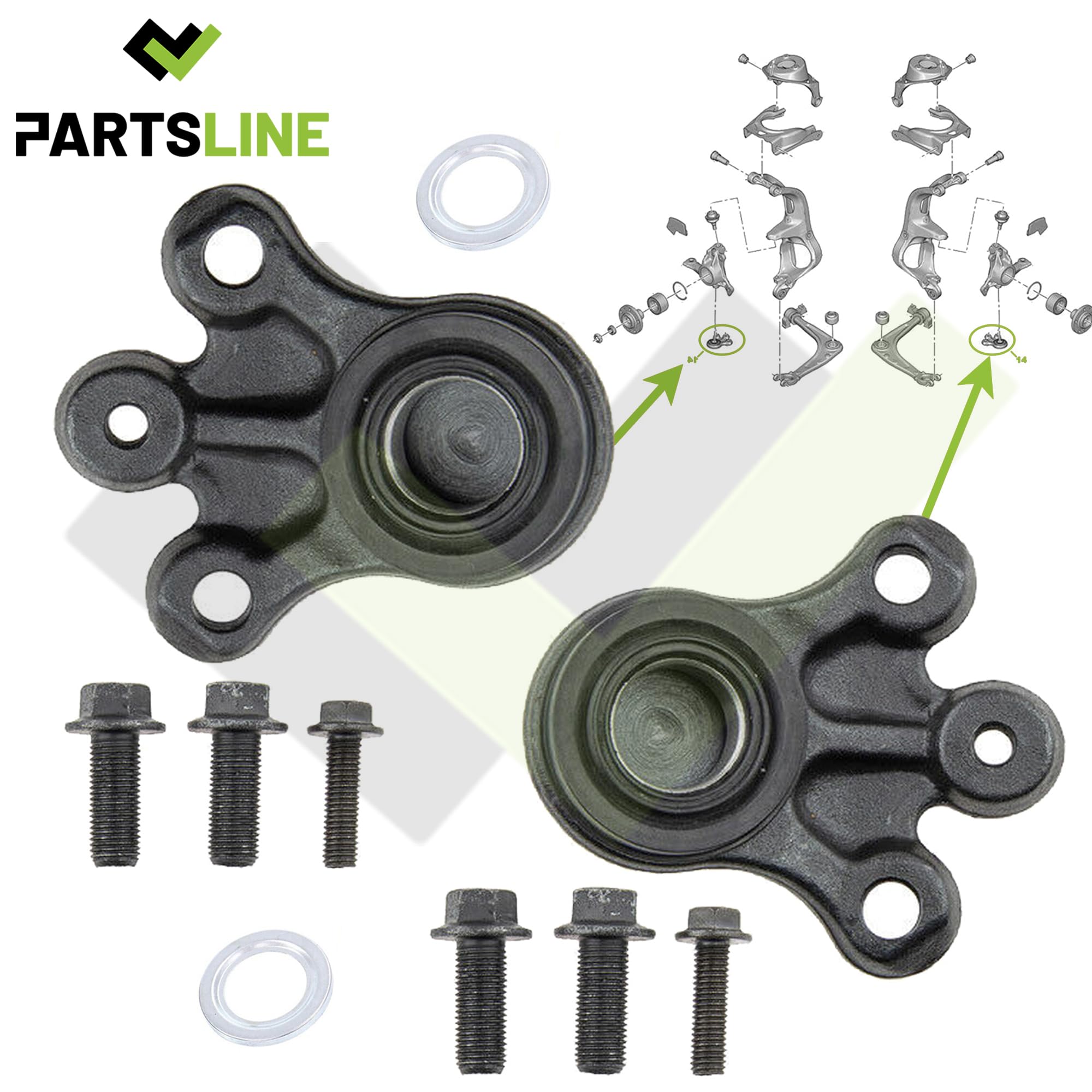 Partsline (Lot de 2) Rotule de suspension inférieure avant gauche et avant droite compatible avec C5 III, C6, 407, 508 3640.58 3640.72