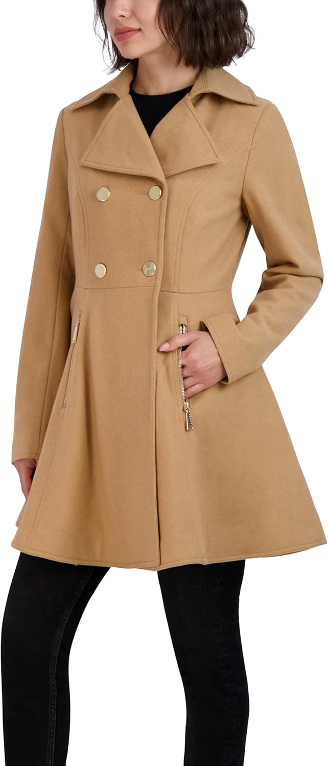 Laundry by Shelli Segal Women's Double Breasted Melton Fit and Flare Wool Coat