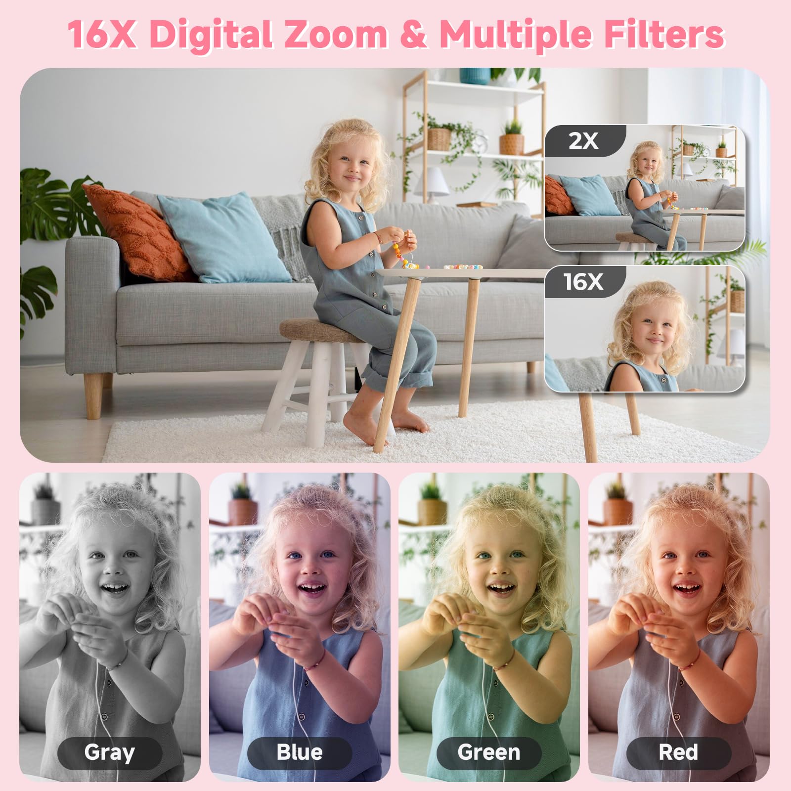 Digital Camera, 44MP Compact Camera, FHD 1080P Point and Shoot Digital Cameras with 16X Zoom, Face Detect, Smile Capture, Anti Shake, for Boys Girls Teens Gifts (Pink) — Amazon image 6