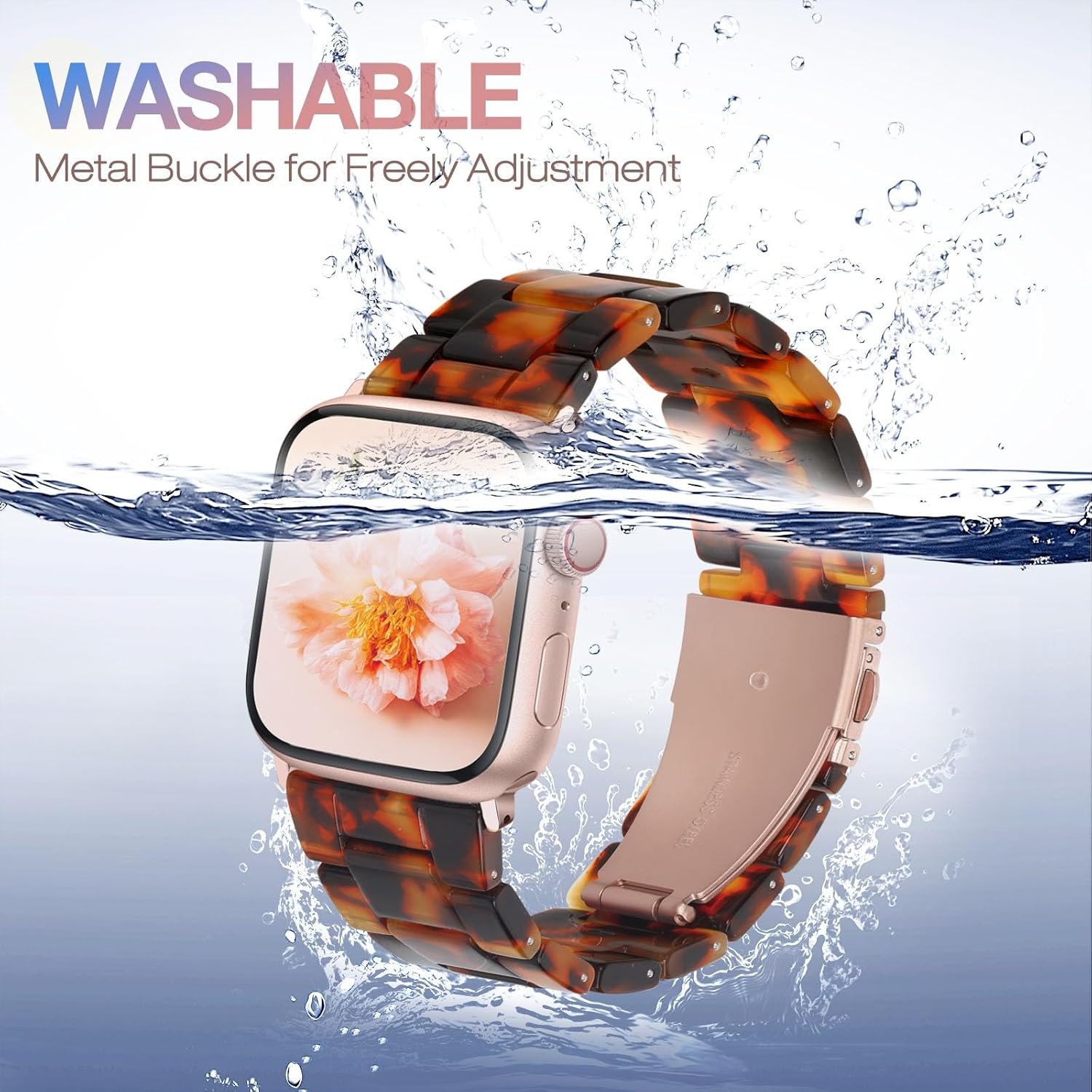 Resin Strap Compatible with Apple Watch Bands iWatch Bands Series 10 9 7 6 5 4 3 2 1 Ultra SE Lightweight Apple Watch Strap with Stainless Steel Buckle for Women Men