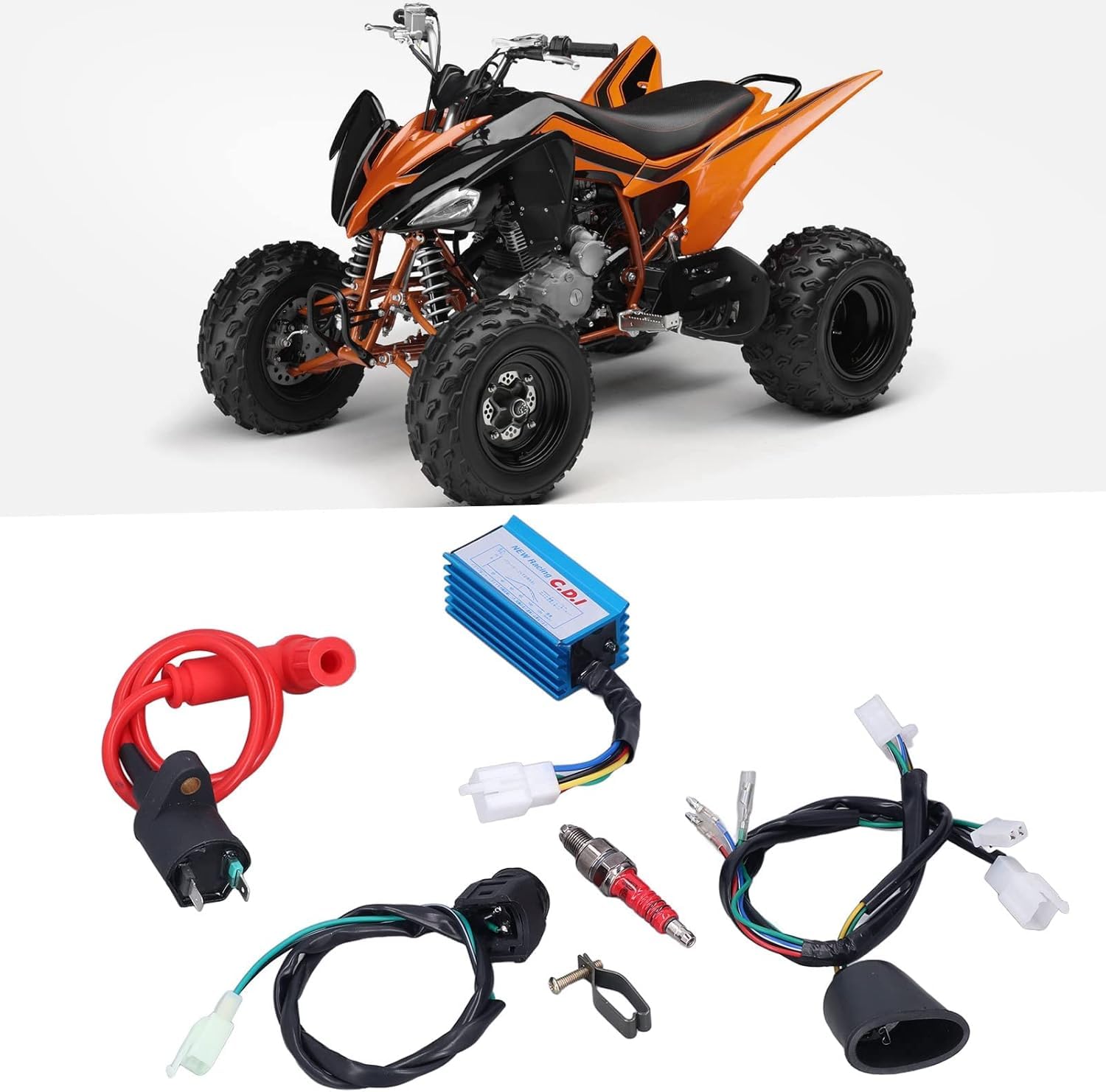 Aramox CDI Zestaw Cewki Zapłonowej, Okablowanie Cewka Zapłonowa CDI Zestaw świec Zapłonowych Pasuje do ATV Motor Terenowy