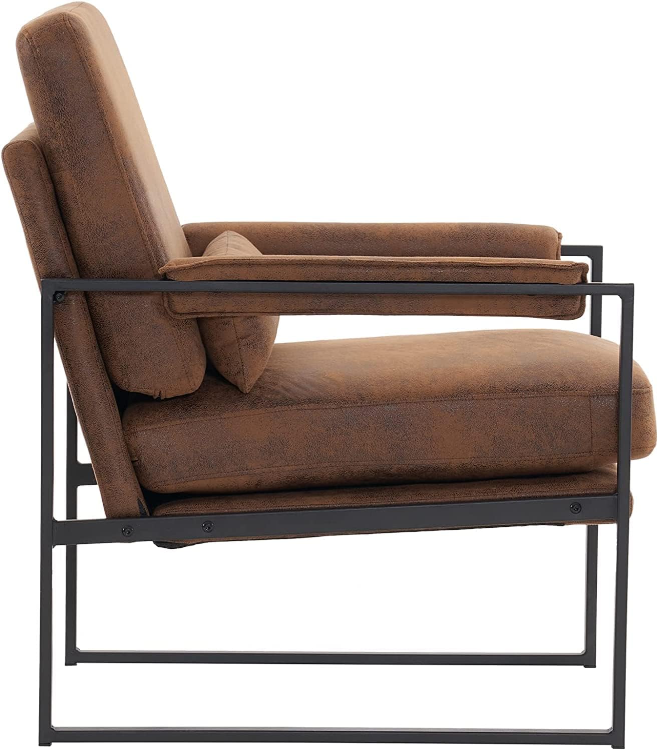 PU Iron Frame Armchairs Room Chairs Retro Leisure Accent Chair with Extra Soft Padded Cushion and Lumbar Pillow Sofa Chairs for Living Room Bedroom Office Study Indoor Leisure Chair (Bronze One)