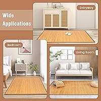Vista 9 de COSTWAY Alfombra de bambú de 5 x 8 pies, alfombra de bambú natural con respaldo antideslizante, alfombra de pasillo enrollable para interiores