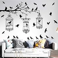 Vista 2 de Halloween Tree Branch Wall Decals Crow Black Raven Bird Wall Decals Peel and Stick Birdcage Raven Stickers Removable Black Crows Branches Halloween