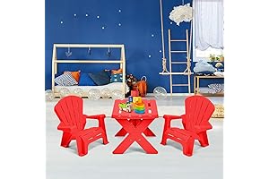 Costzon Kids Outdoor Table and Chair Set, Toddler Plastic Child Adirondack Chair