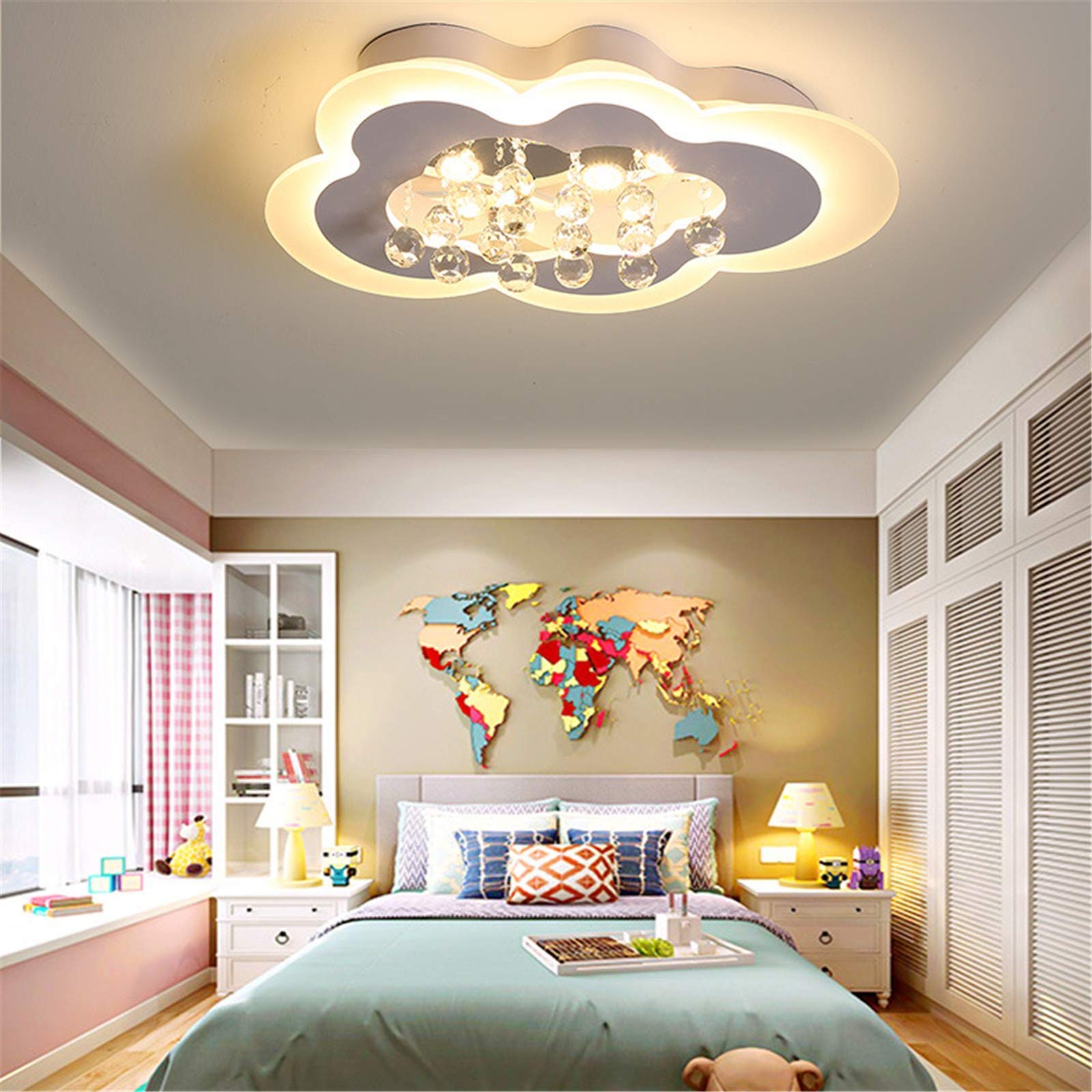 Modern Creative Ceiling Light Dimmable Remote Control Cloud Crystal Chandelier Lighting Living Room Pendant Lamp for Hallway, Bedroom, Kitchen, Kids Room,65cm54w