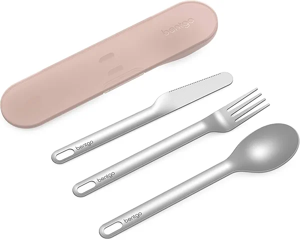 Bentgo Stainless Travel Utensil Set - Reusable 3-Piece Silverware Set with Carrying Case, High-Grade Premium Steel, BPA-Free Case, Eco-Friendly - Ideal for Travel, Camping, and Office Use (Rose)