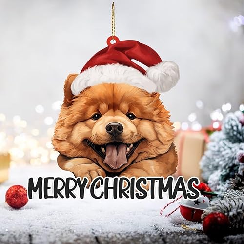 Chow Chow - Adornos para perro, hijo o hija, árbol de Navidad, regalos colgantes para perro en sombrero de Papá Noel, adorno 2D, recuerdo para árbol