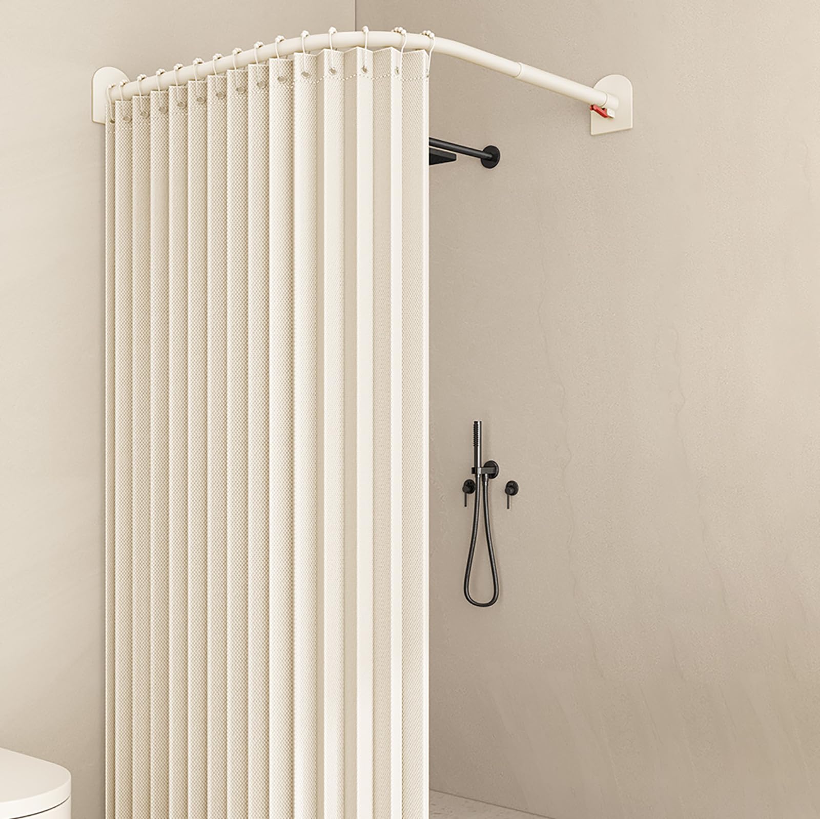 Barre de douche extensible en L ajustable en acier blanc pour suspendre vos vêtements
