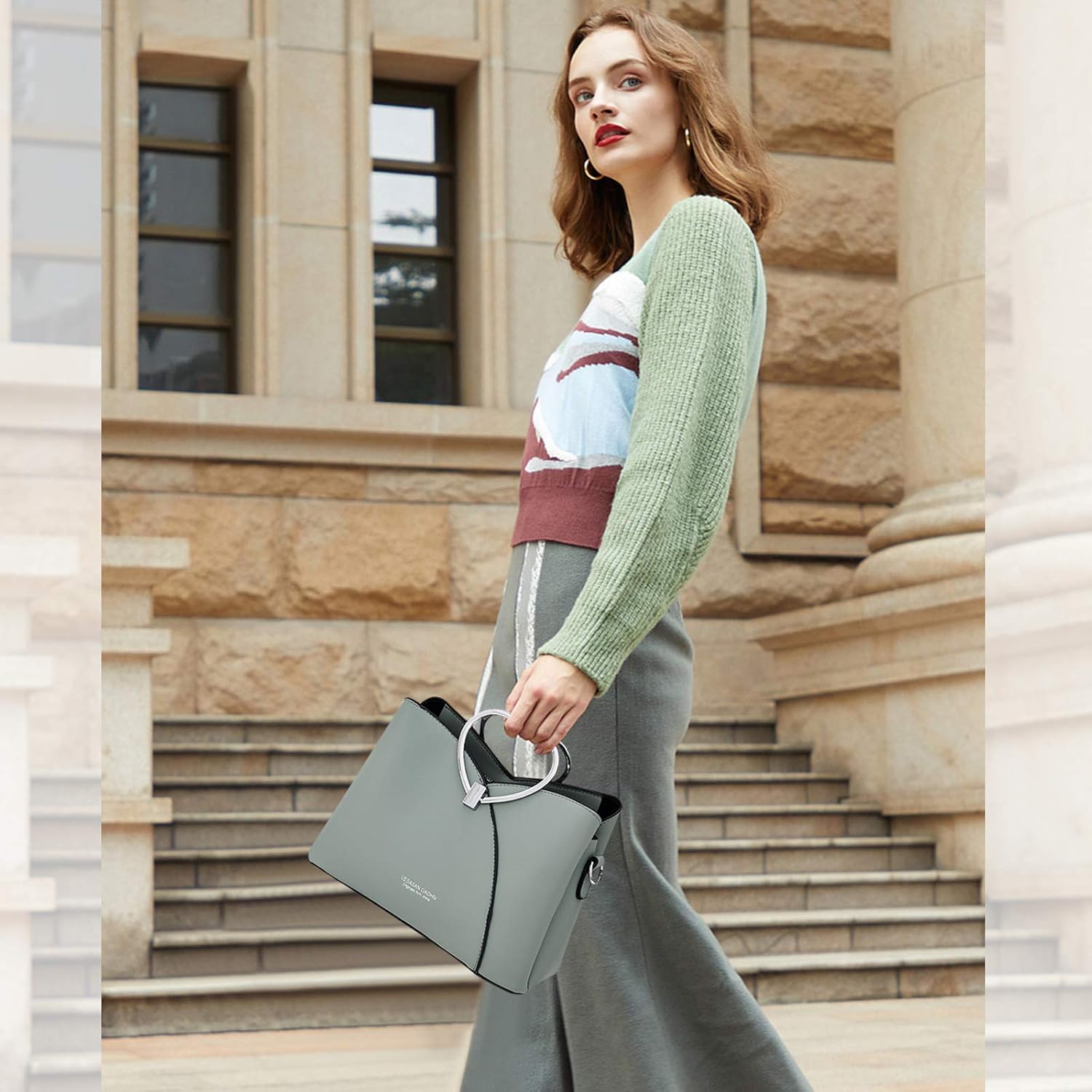 NICOLE & DORIS Fashion Handbag for Women Top Handle Bag PU Leather Messenger Bag Waterproof Shoulder Bag Ladies Crossbody Bag With Heart Shaped Handle Green