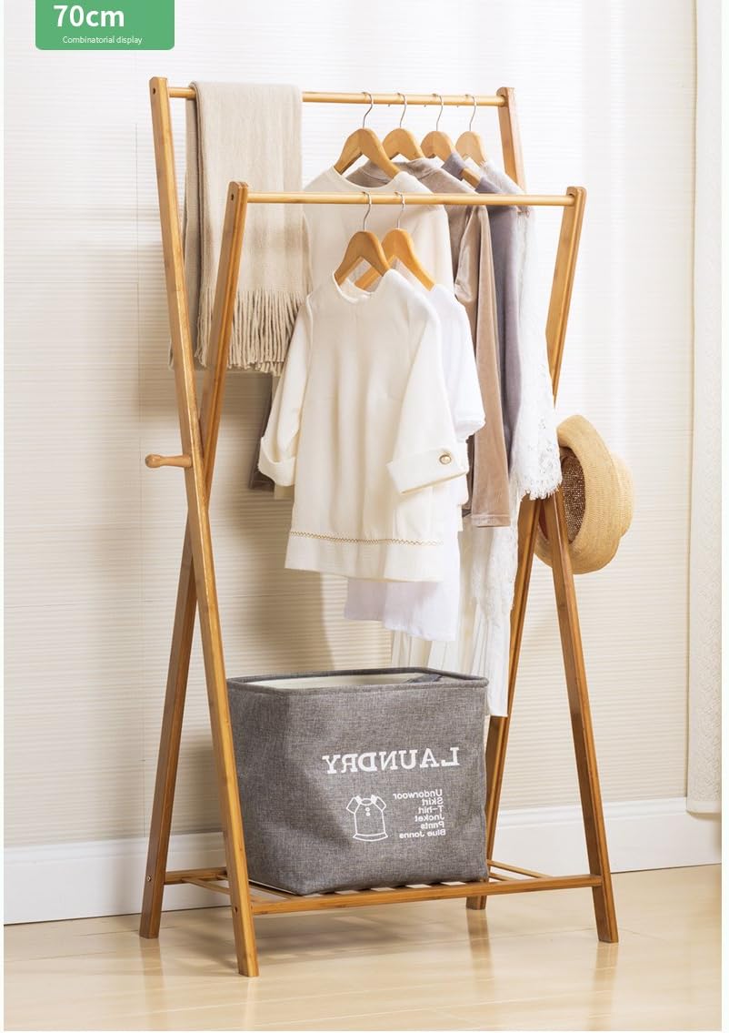 Waterproof wood coat racks,garment rack multipurpose bamboo coat and shoe rack hat bag rack bedroom simple floor standing coat rack storage living office cloakroom assemble-B L70cmxW43cmxH155cm
