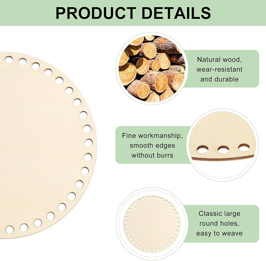 6 Stück Häkelboden Aus Holz - Runde Korbböden 15cm & 20cm Für DIY Häkelkörbe, Deko