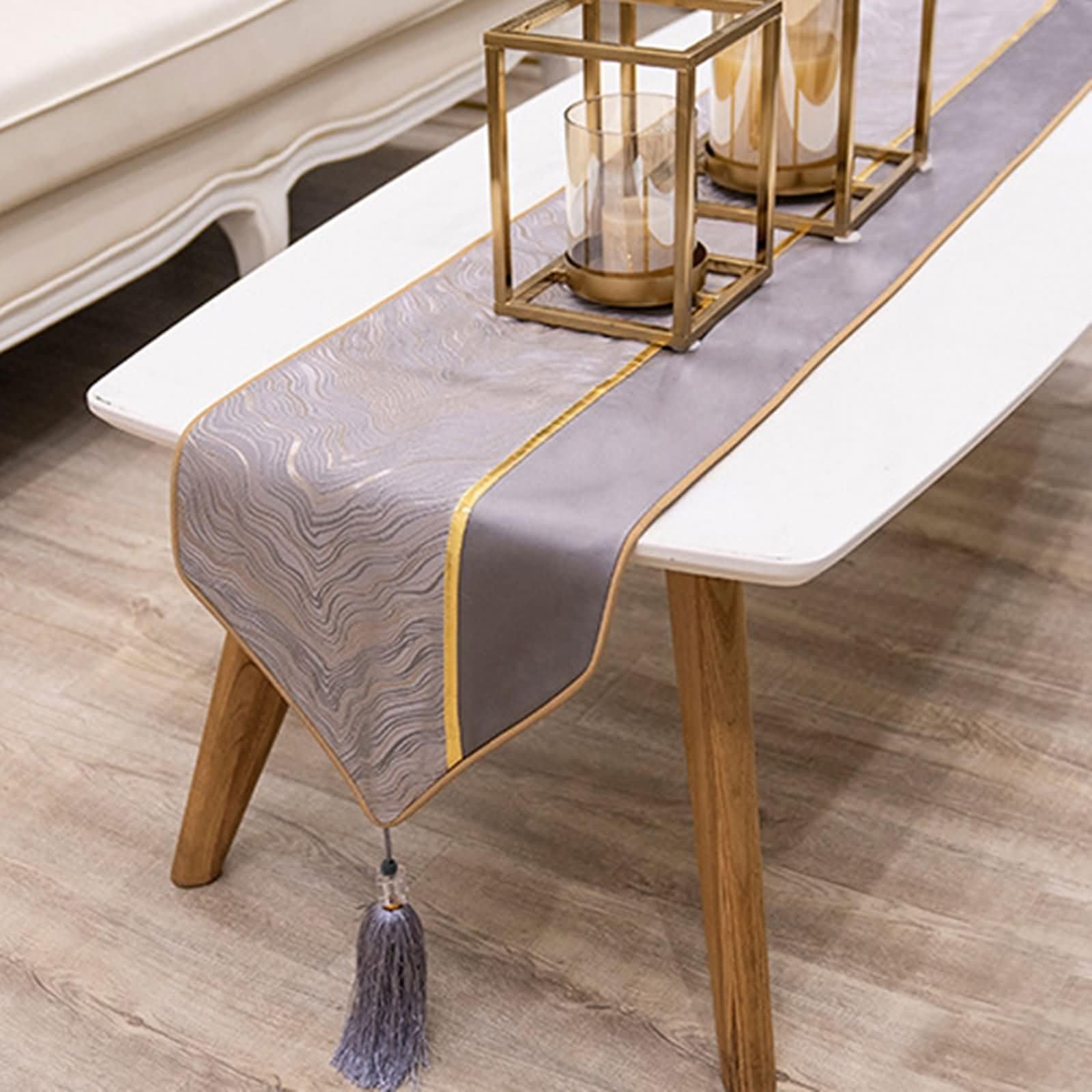Chemin de Table Moderne Gris Argent Géométrique,Polyester,33x240cm