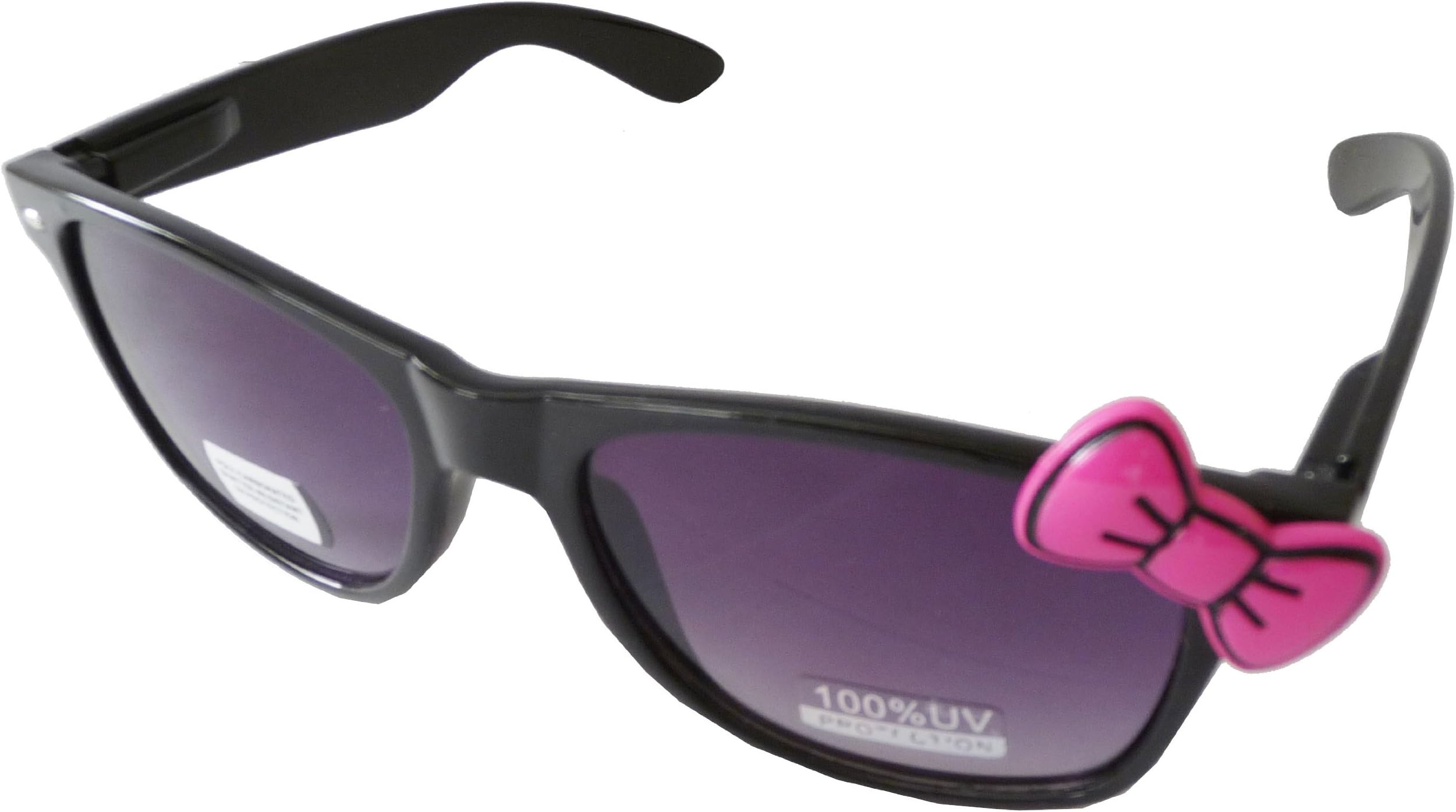 Sanrio Hello Kitty Style Inspired Classic Wayfarer Sunglasses - Black Frame with Pink Bow