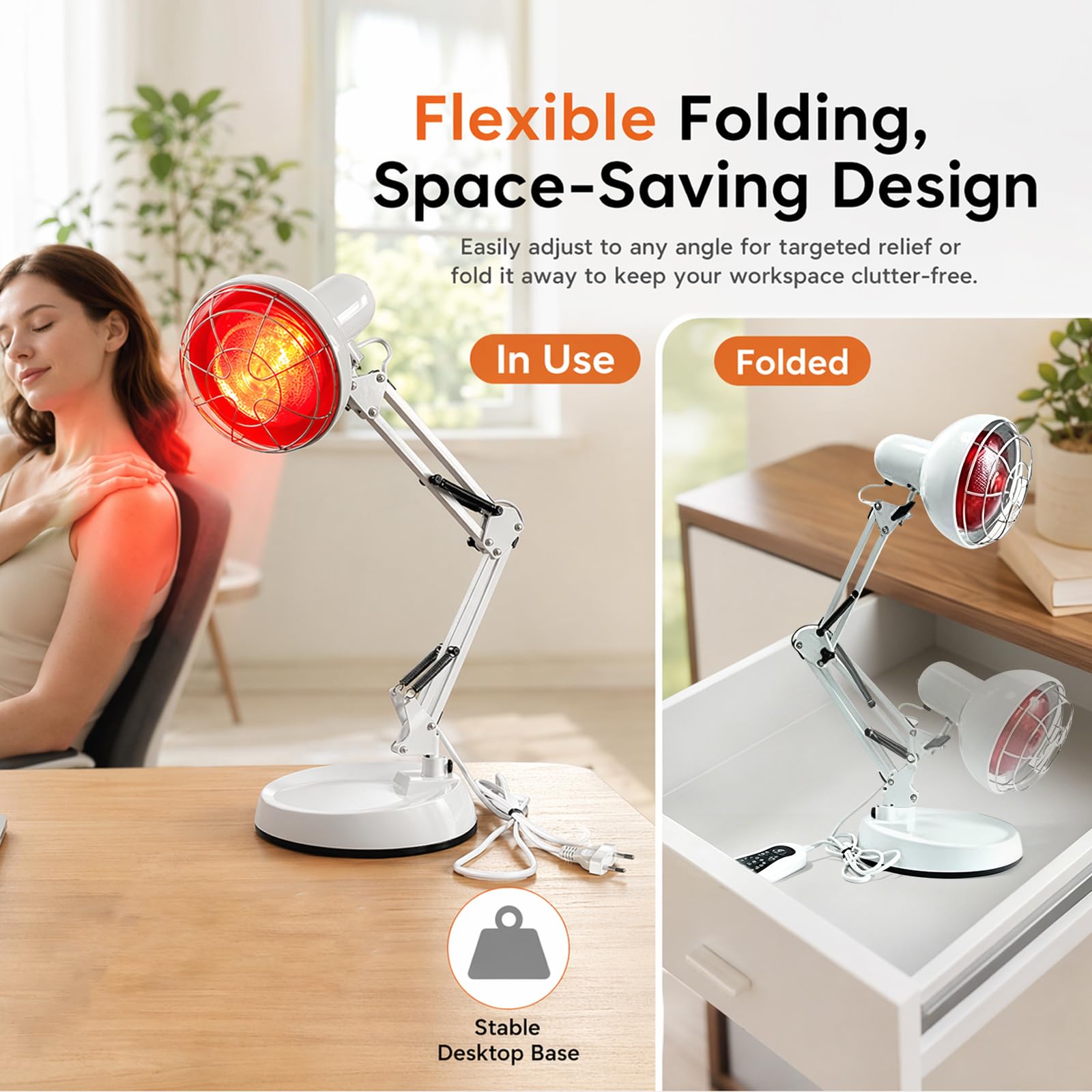 Infrarotlampe 150W mit Timer, Rotlichtlampe Wärmelampe | 10 Temperaturstufen, verstellbarer Hals & Ständer, Infrarotlichtlampe für Zuhause, Wärme & Entspannung