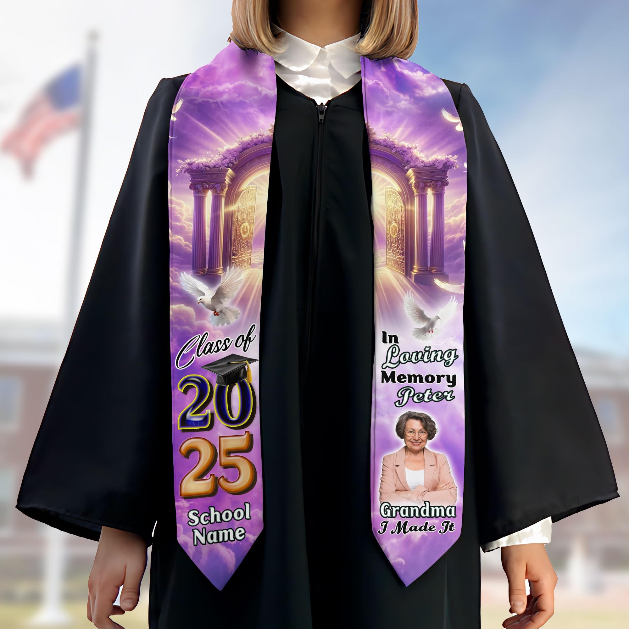 MonkeyVan Custom Memorial Graduation Sash 2025, Personalized Memorial Graduation Stole, Custom Graduation Sash with Tribute S220