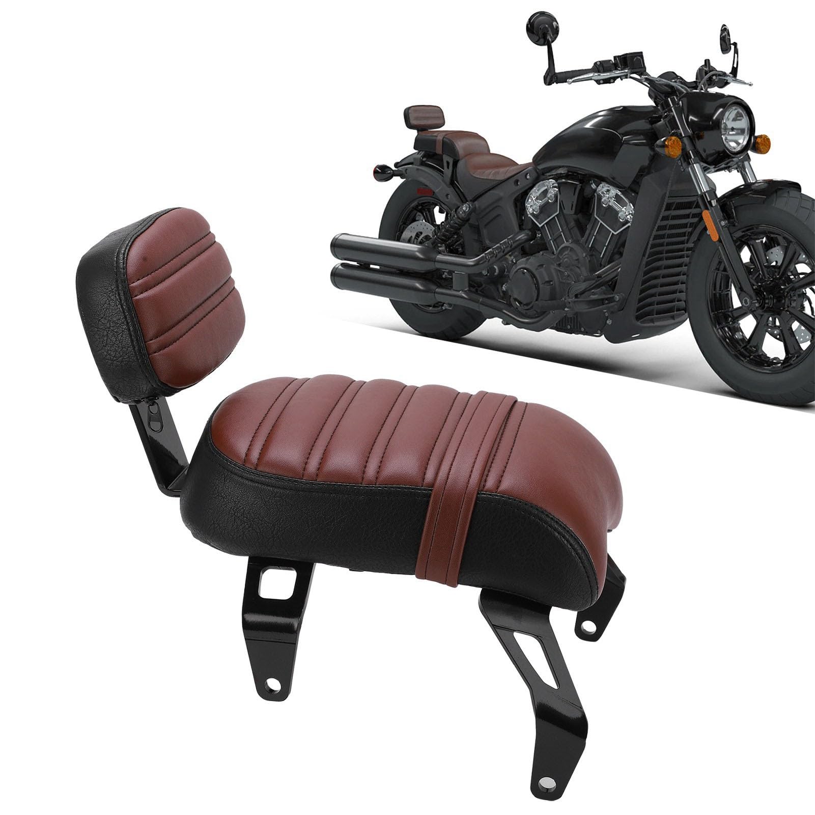 Reemplazo de Kits de Asiento de Pasajero Trasero con Respaldo, Accesorios de Motocicleta, para Indian Scout Bobber 2018-2023 (Marrón)