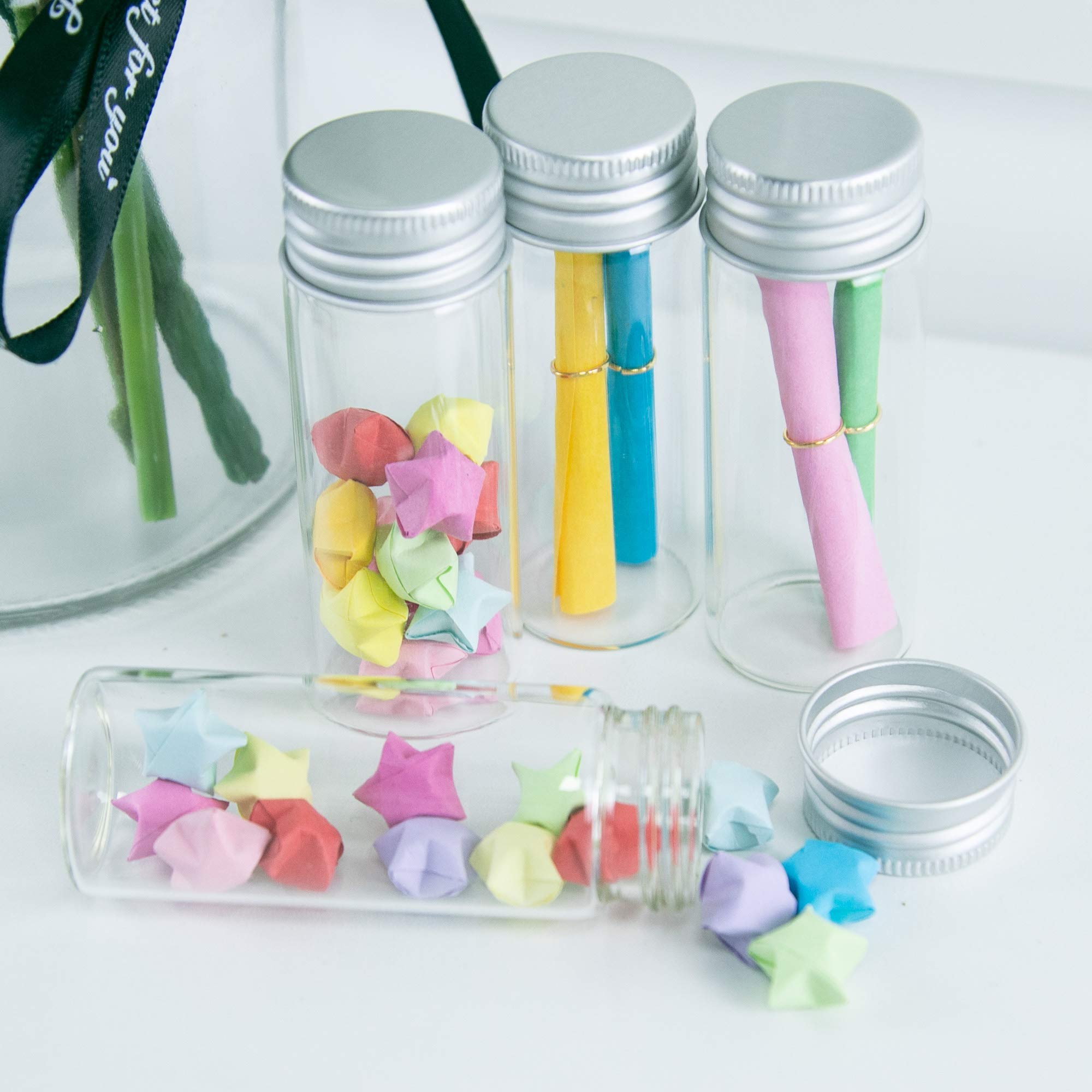 50pcs 40ml Bouteille en Verre Transparent et Bouchon en Aluminium argenté,Le Couvercle en Aluminium spiralé est Plus Unique et Offre de Meilleures Performances d'étanchéité. (50, 40ml)
