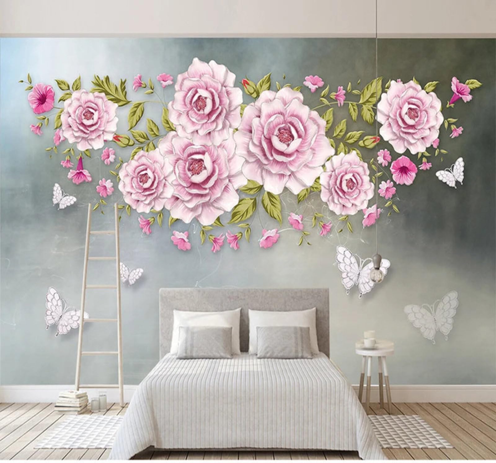 Vintage Beautiful Elegant Roses Butterflies 3D Wallpaper Easy Install Feature Office Living Room Sofa Bedroom TV Background Wall Decoration-350cm×256cm