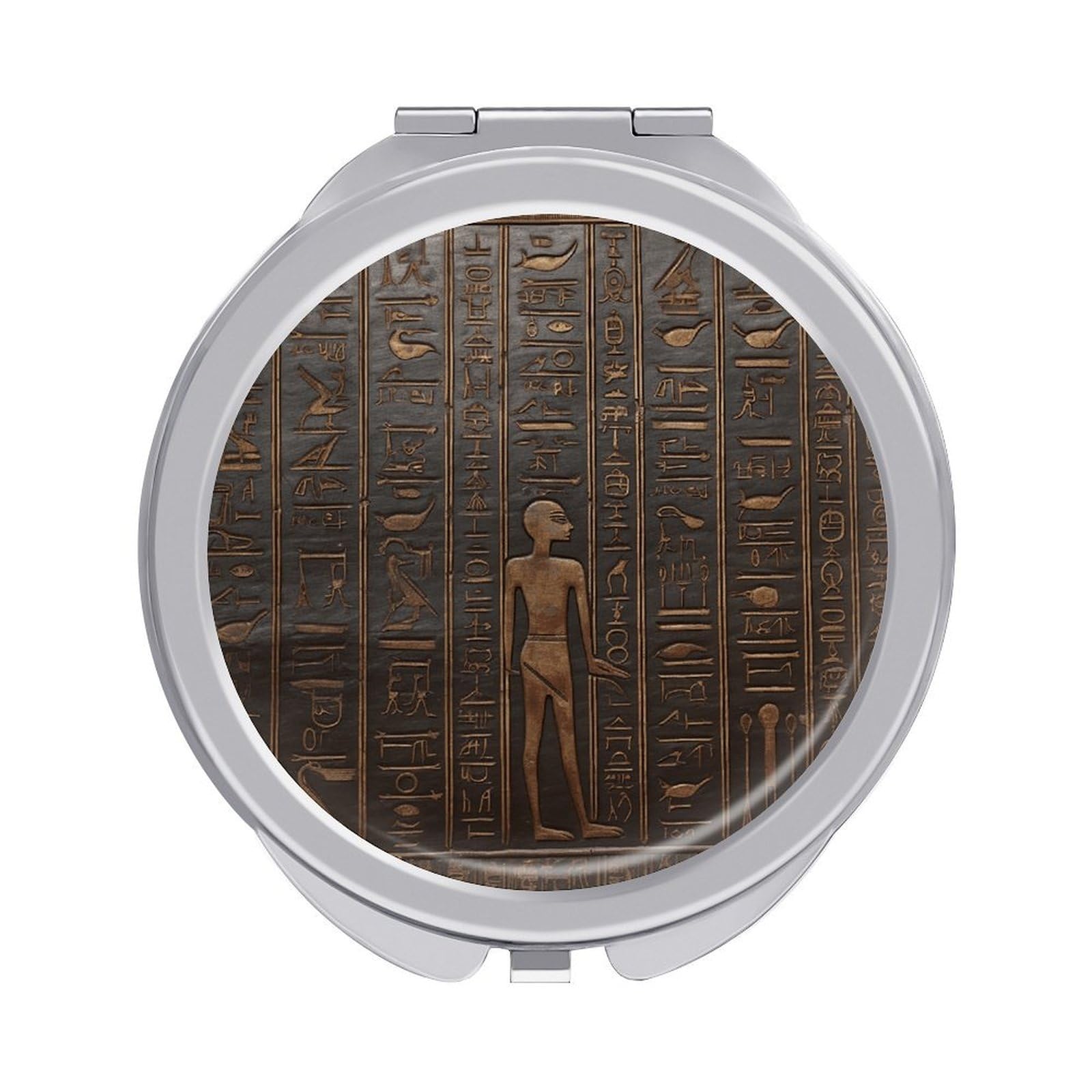 VstaDank Ancient Egyptian Hieroglyph Travel Makeup Mirror 2 X /1 X Magnifying Mini Vintage Pocket Mirror for Purse Small Portable Folding Small Round Mirrors Portable Vanity Mirrors for Women