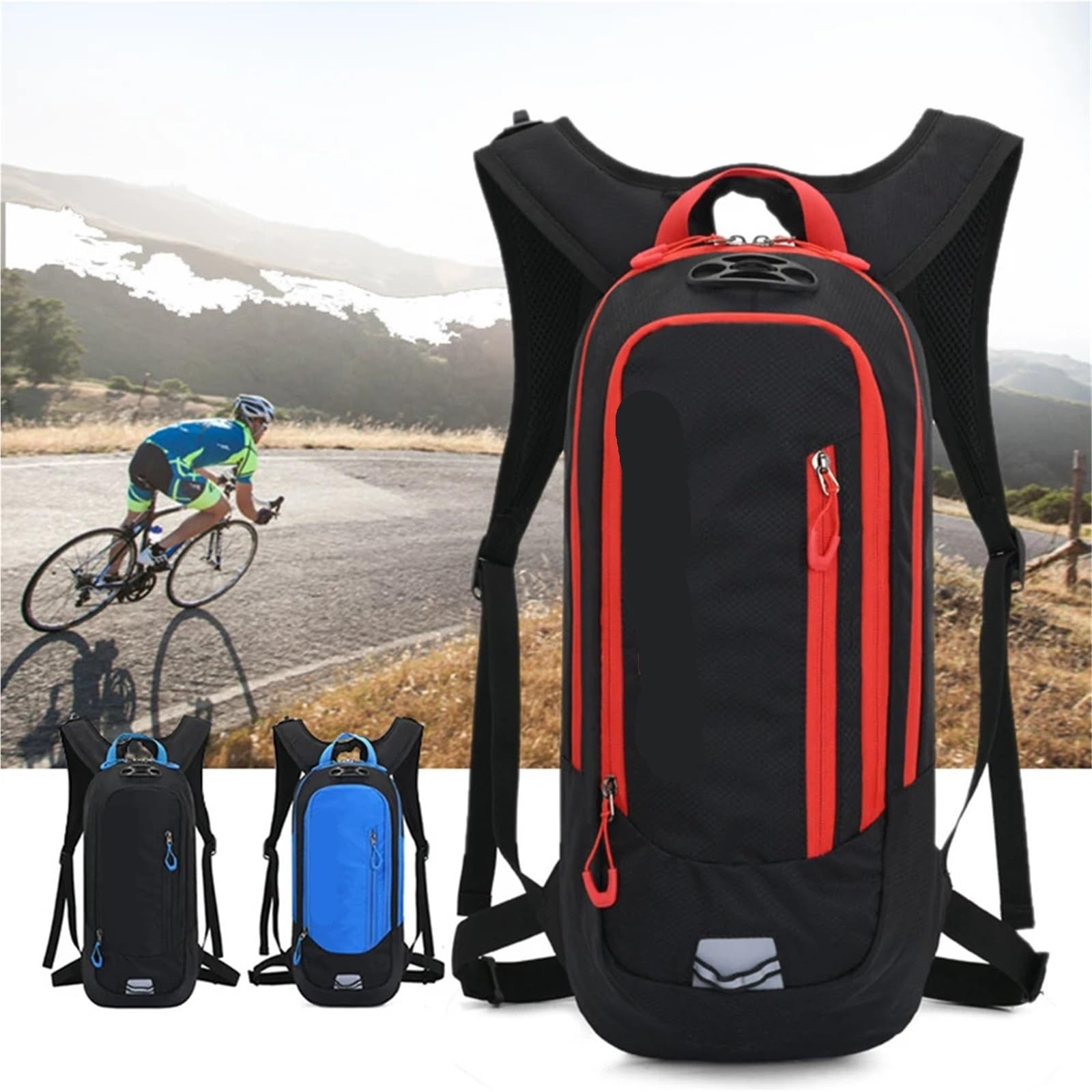 Zaino da Ciclismo Zaino da Bici Sportivo da 10 Litri Borse da Ciclo d'Acqua Corsa da Ciclismo Zaini da Bicicletta con idratazione Strisce Riflettenti Zaino per La Bicicletta(Black Red)