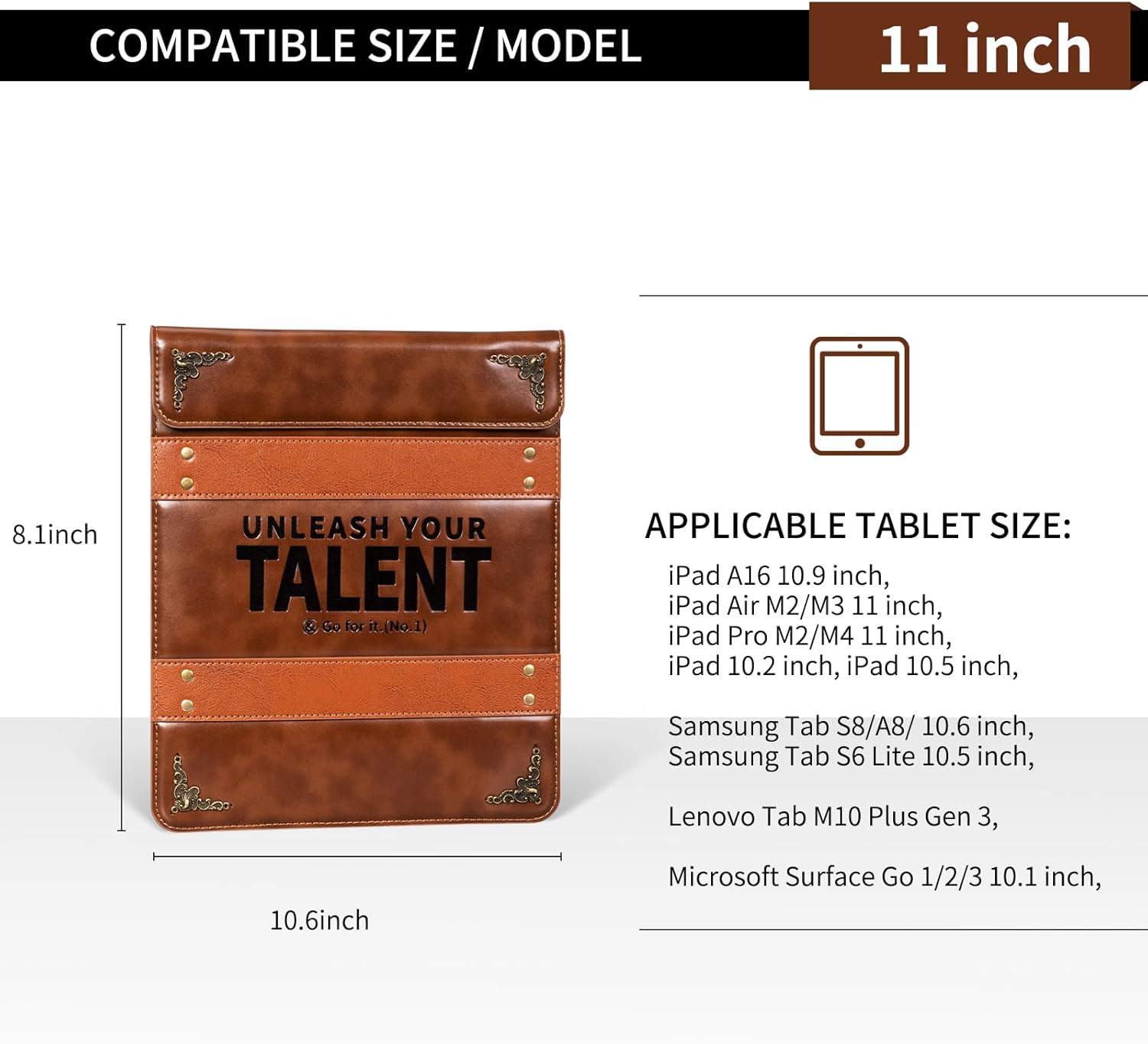 Laptop Sleeve 11 inch for MacBook Air 11 inch 2015/2014/2013/2012/2011/2010 Vertical Slim Stylish Leather Computer Bag Compatible with Magic Keyboard/Smart Keyboard Folio.YellowBrown