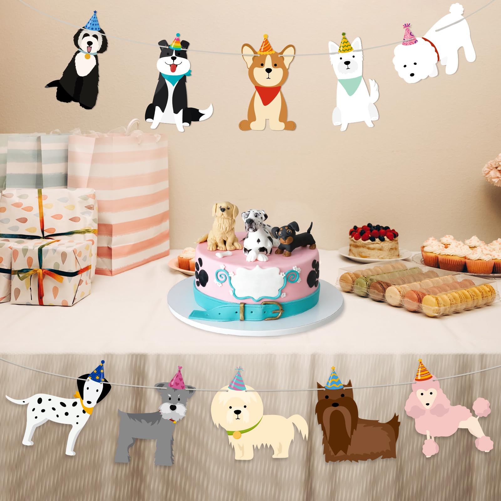 Dog Birthday Banner - Puppy Party Decorations With 10 Dog Face Flags & Ribbon - View #10