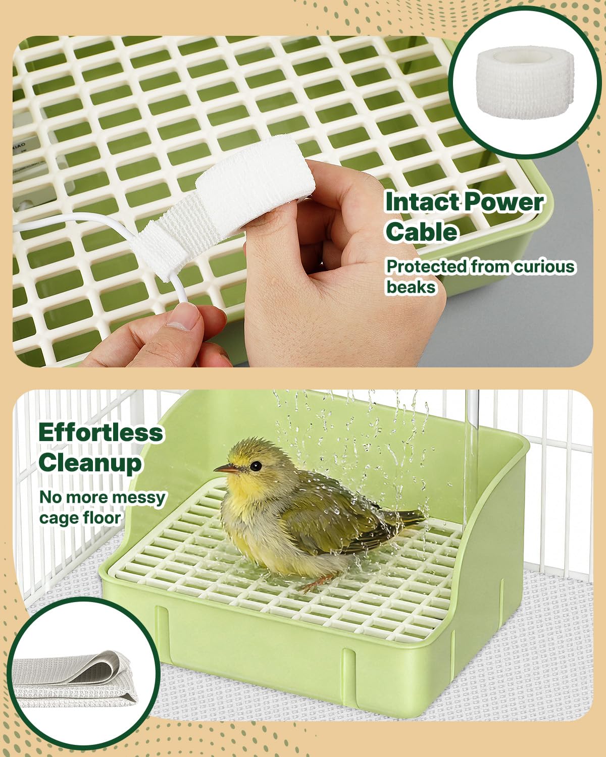 Pawfly Automatic Bird Bath for Cage, Bird Bath with Pump, Filter Sponges & Splash Guard Liner, Large Bird Shower with Running Water, Indoor Parrot Bath for Pet Birds, Bird Cage Accessories - image 4