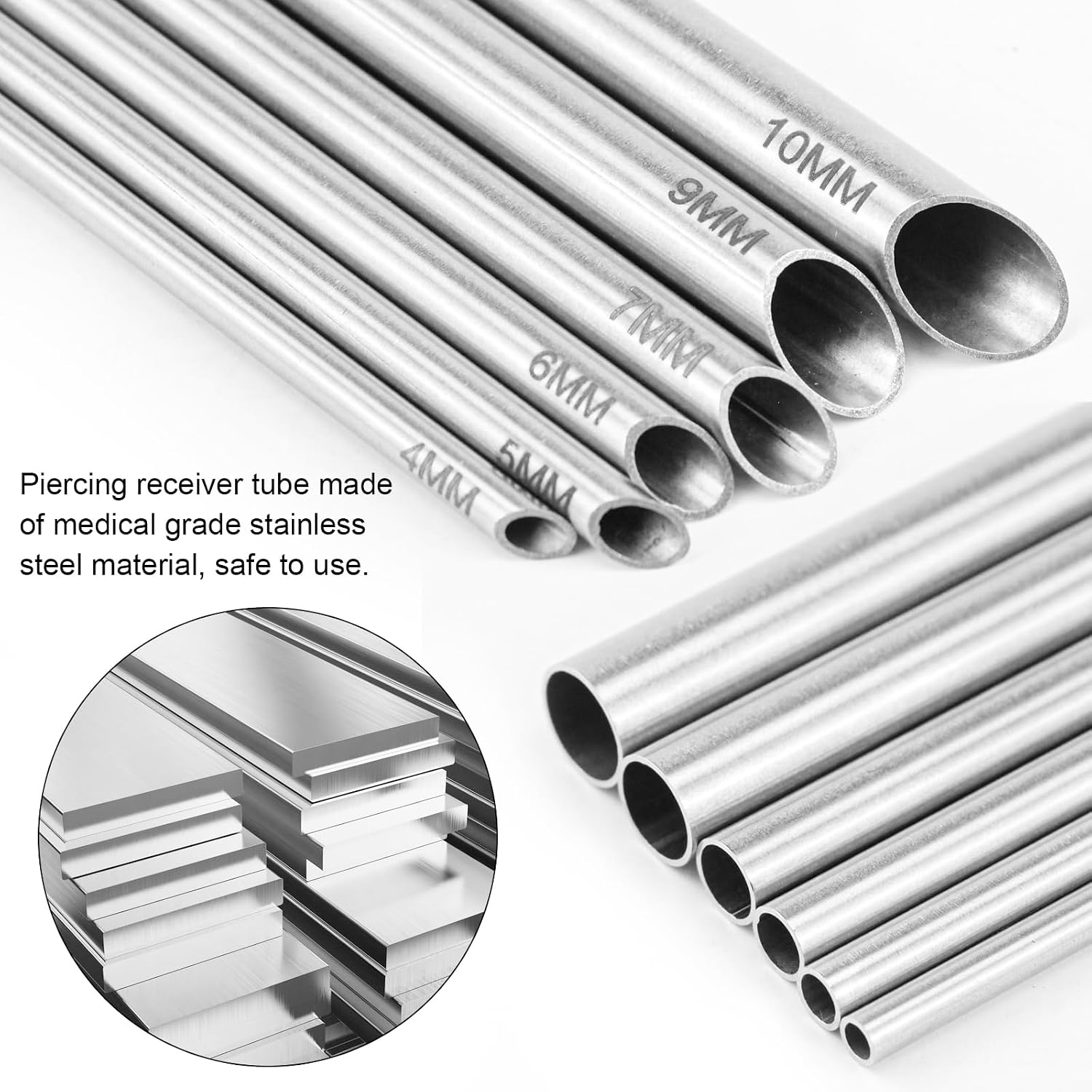 6 Pcs Stainless Steel Piercing Needles Receiving Tube, Body Piercing Receiver for Ear Nose Navel Belly Piercing