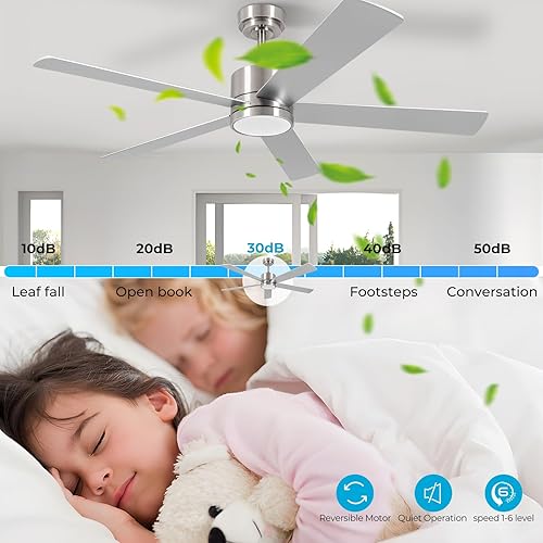 Miniatura 4 de KOWNPY Ventiladores de techo de 52 pulgadas con luces con control remoto motor CC reversible, 5 cuchillas, 3CCT, regulable, ventilador de techo con