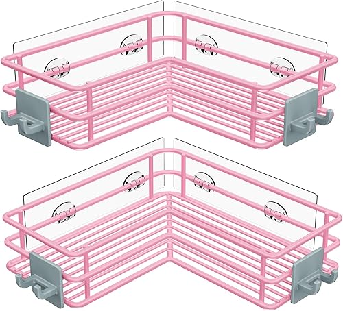 Miniatura 12 de Nieifi Estante esquinero adhesivo para ducha con cesta y ganchos, estante de baño de acero inoxidable a prueba de óxido, porta champú sin
