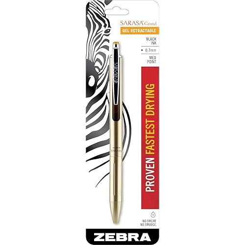 Zebra Pen Sarasa Grand, Retractable Gel Ink Pen, Gold Barrel, Medium Point, 0.7mm, Black Ink, (45511) (Pack of 1)