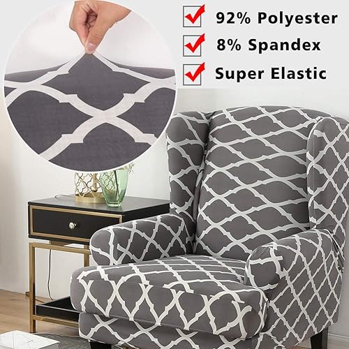 Miniatura 2 de GULI Funda para silla Wingback, 2 piezas, fundas para silla de sillón, fundas de elastano para sofá, protector de muebles, lavable a máquina,