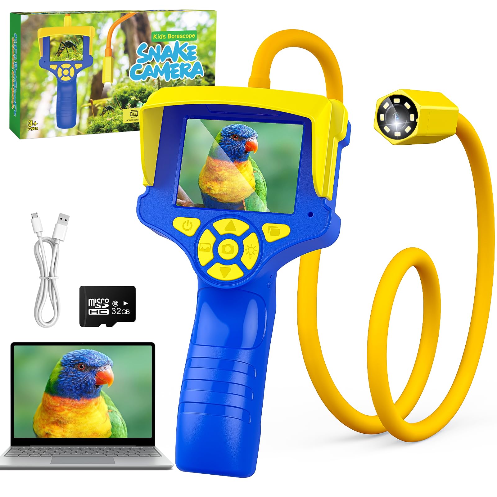 Microscopio Digitale Portatile Giocattolo per Bambini - 2,4 Pollici, sonda Flessibile da 23,6 Pollici con Luce, Impermeabile IP67, SD 32 GB - Regalo bambino 3-12 anni Giocattoli per Pasqua Compleanno