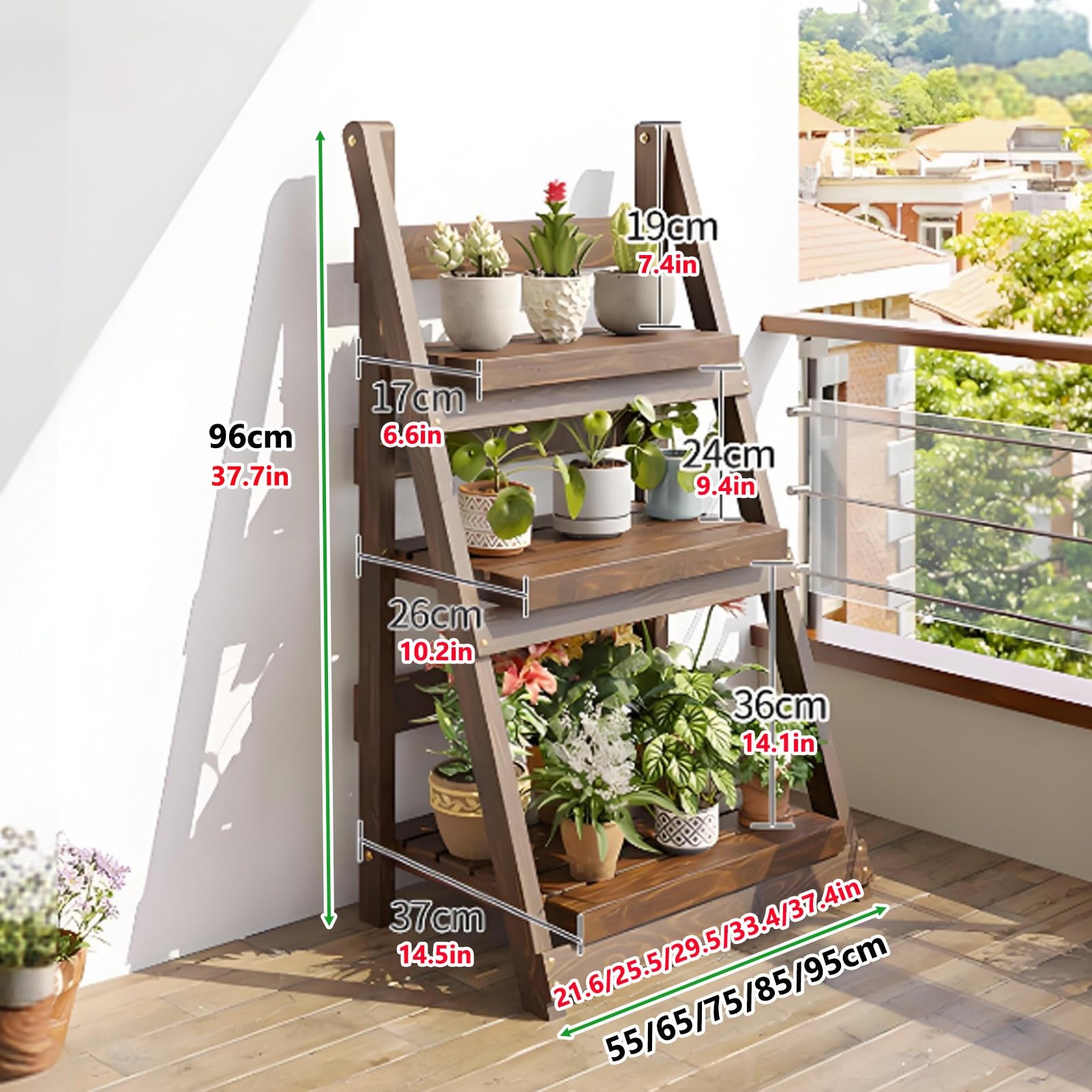 Support pour plantes en bois, étagère d'angle pliable pour plusieurs plantes, solution peu encombrante pour balcon, terrasse, salon