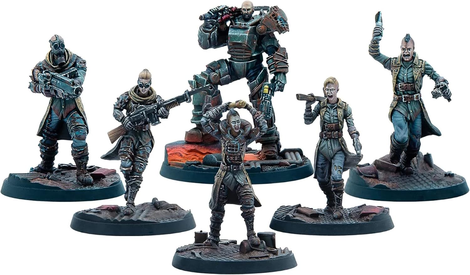 Modiphius Entertainment Fallout Wasteland Warfare: Raiders - The Forged - 6 Unpainted Resin Miniatures, Includes Scenic Bases, 32MM Scale Figures, Tabletop Roleplaying Game Minifigures
