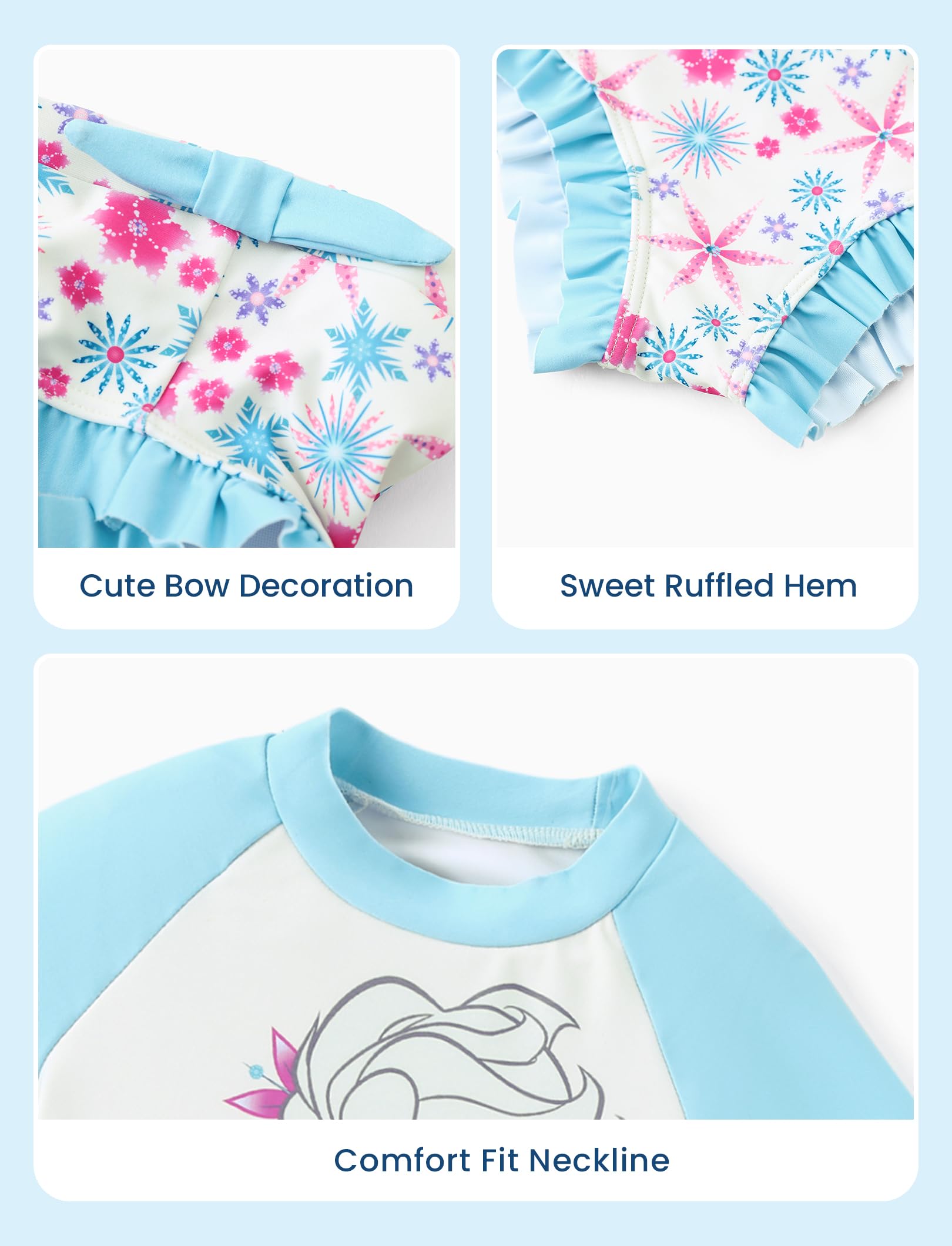 Disney Maillot de bain tankini 2 pièces Motif princesse La Reine des Neiges Marvel Elsa Minnie UPF 50+ Rashguard