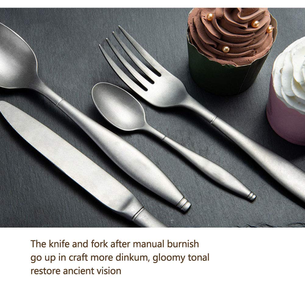 Besteckset 16-teiliges Edelstahl-Titanbeschichtetes Besteck-Set für 4 Personen, Mattes Silbergeschirr, Geschirr-Set mit Messer/Gabel/Löffel/Teelöffel, Retro-Design,Silber (Silber)