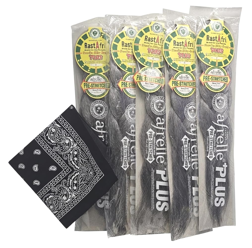 RastAfri Pre-Stretched Silky Braiding Hair with Bandana - 5 single packs (#51)
