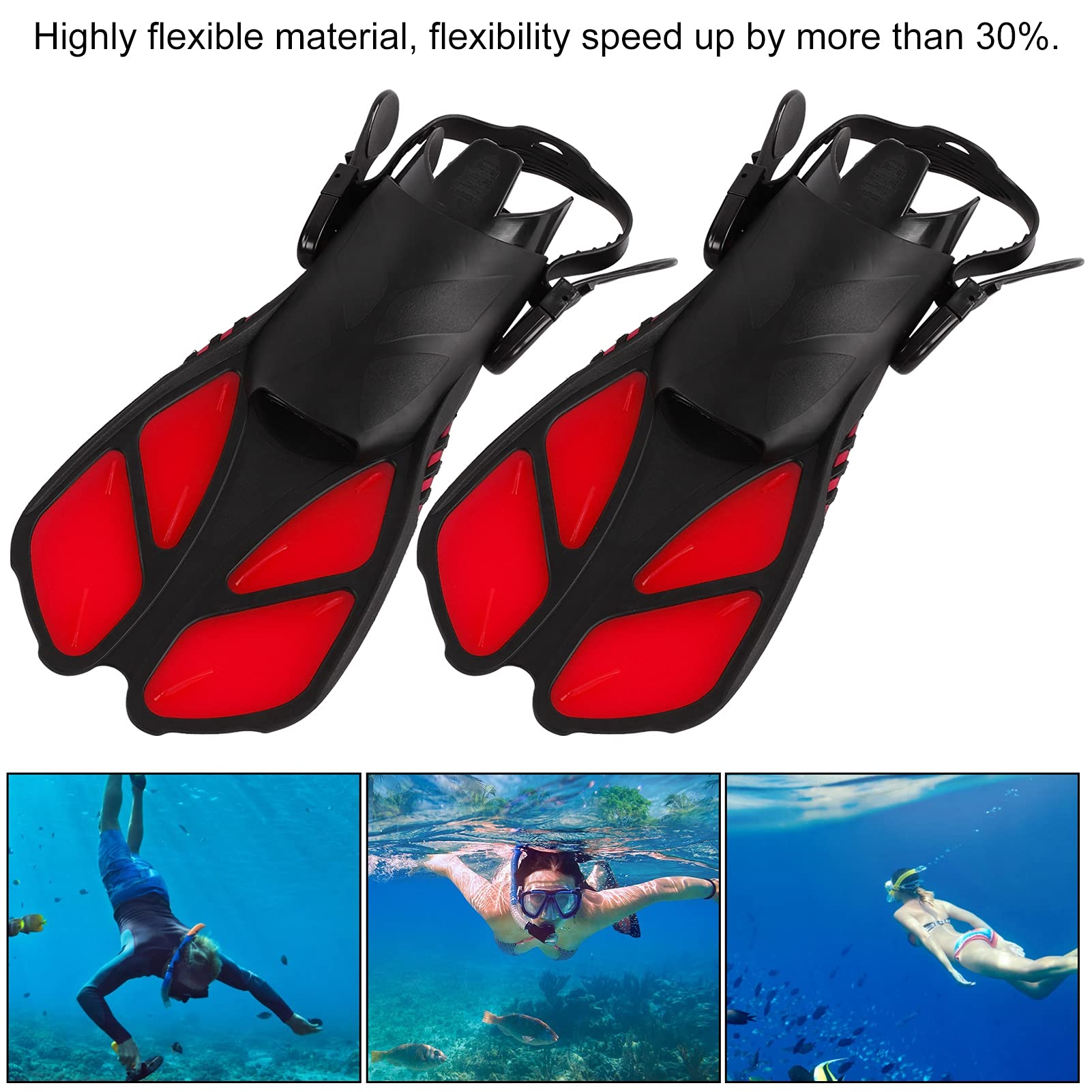 Adjustable Long Swim Fins Soft Red Diving Flippers for Snorkeling