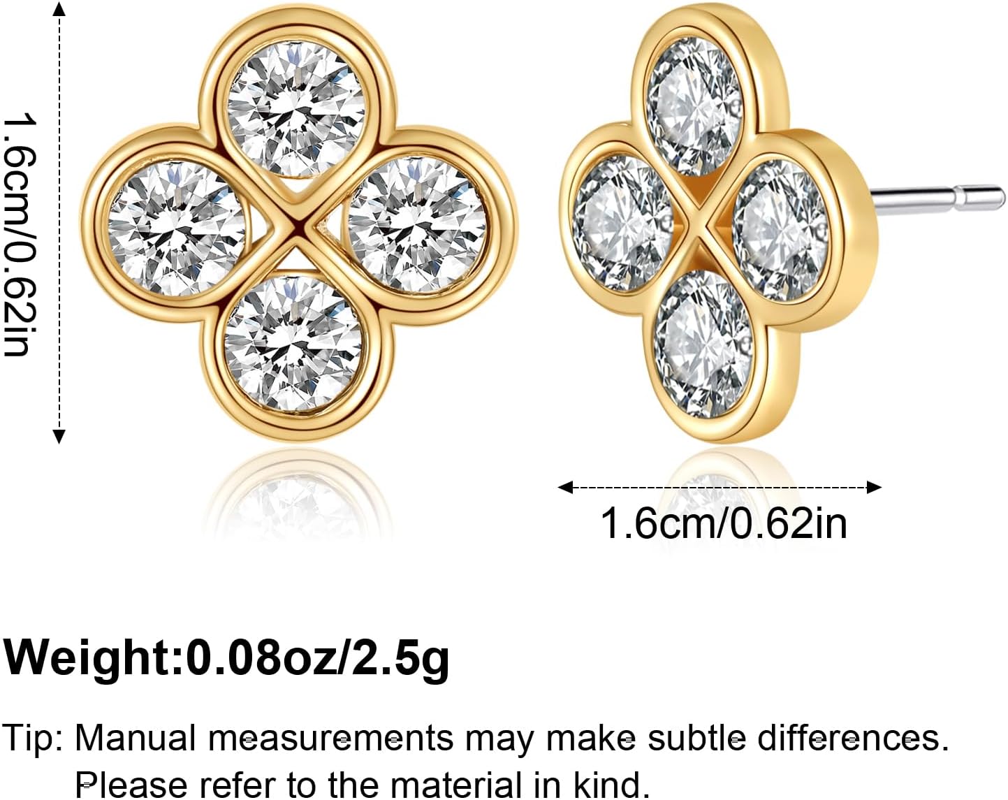 Clover Earrings for Women Gold Plated Four Leaf Stud Earring Dainty Small Rhinestones Flower Studs Simple Jewelry Gifts - Image 4