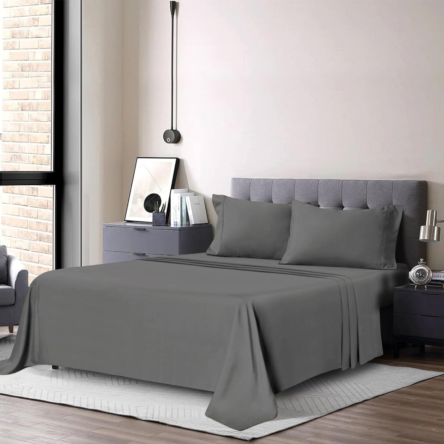 Amazon.com: MOONLIGHT20015 Grey Full Size Bed Sheets - 4 Pcs Luxury ...