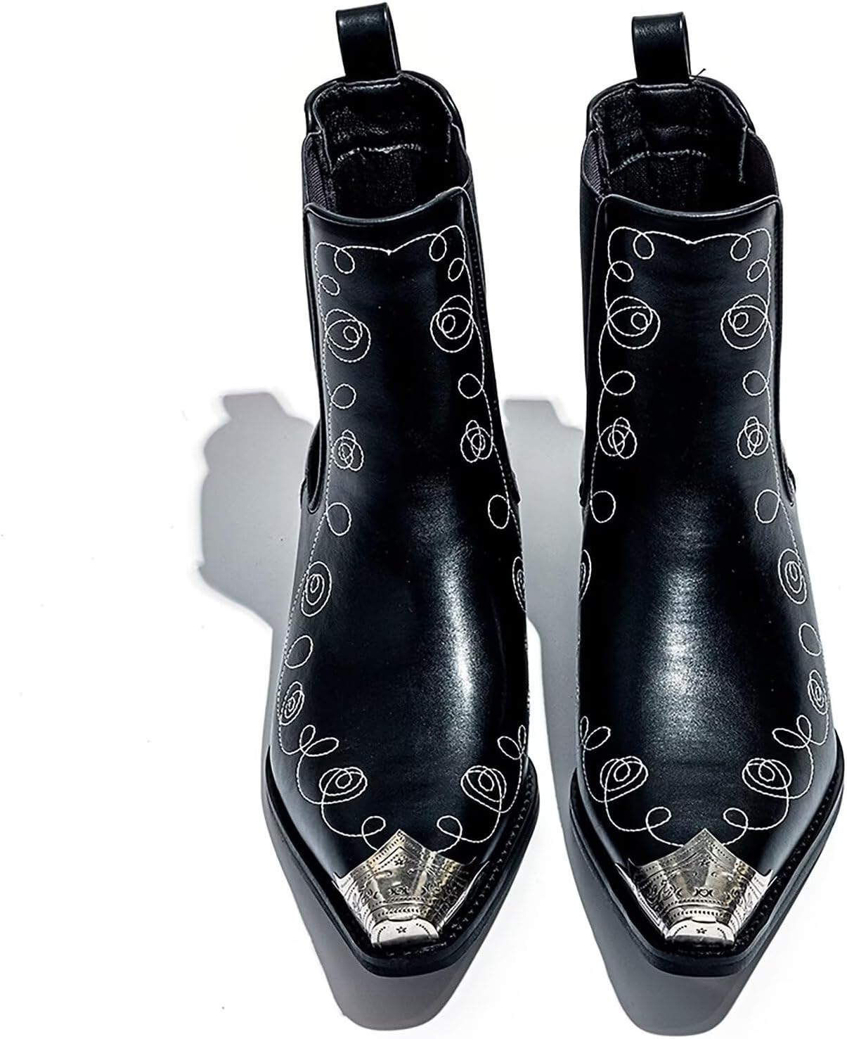 Men's Chelsea Boots with Floral Jacquard Fabric and Silver Toe Cap Slip On Dress Boots for Stage, Party, Fashion, Casual, Stylish Shoes - Image 9