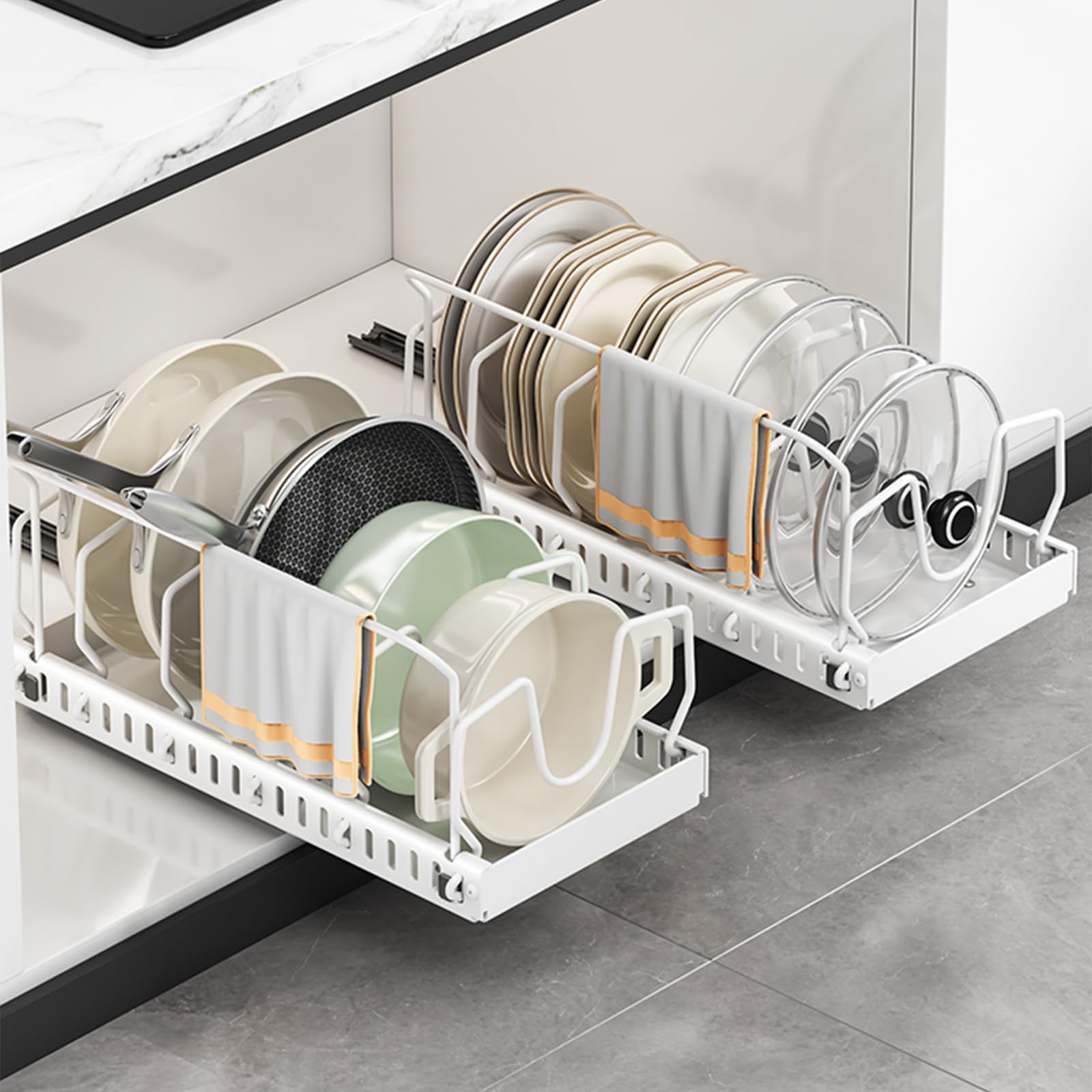 CASONNIK Organisatoren voor pottenrek: 4-laags verstelbare heavy-duty pan- organizer voor kast, meerdere gebruiksmodi, potreek en pannenrek voor aanrecht en kast CASONNIK Organisatoren voor pottenrek: 4-laags verstelbare heavy-duty pan- organizer voor kast, meerdere gebruiksmodi, potreek en pannenrek voor aanrecht en kast